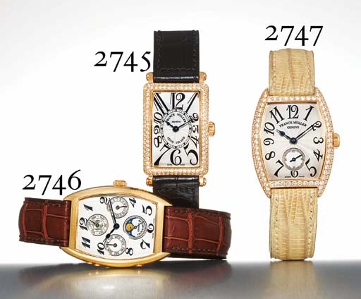 FRANCK MULLER. AN 18K PINK GOLD AND DIAMOND-SET TONNEAU-SHAPED WRISTWATCH
