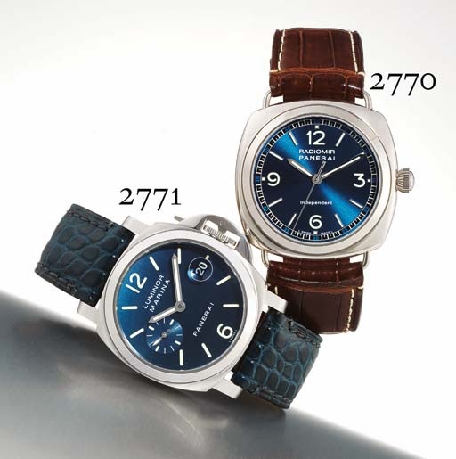 PANERAI. A FINE AND RARE LIMITED EDITION 18K WHITE GOLD CUSHION-SHAPED WRISTWATCH WITH CENTRE SECONDS