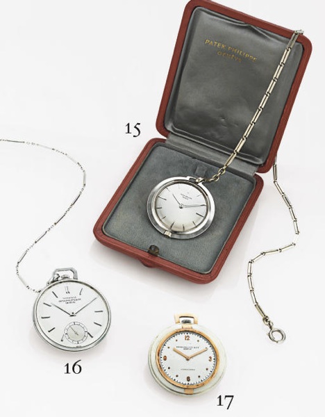 PATEK PHILIPPE. A RARE 18K WHITE GOLD OPENFACE KEYLESS LEVER DRESS POCKET WATCH
