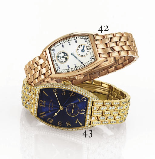 FRANCK MULLER. A FINE 18K PINK GOLD AND DIAMOND AUTOMATIC TONNEAU WRISTWATCH WITH BRACELET