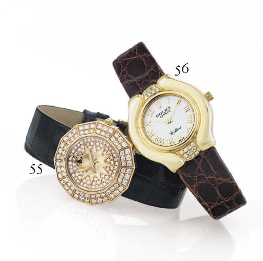 ROLEX. A LADY'S 18K GOLD AND DIAMOND TONNEAU WRISTWATCH