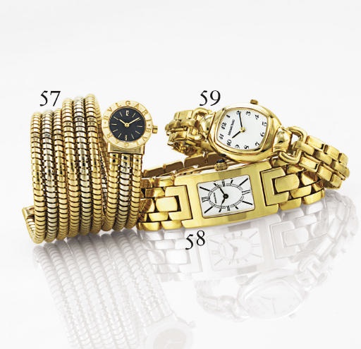 BULGARI. A LADY'S 18K TWO-COLOR GOLD SNAKE BRACELET WATCH