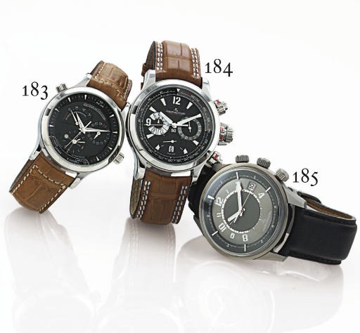 JAEGER-LECOULTRE. A STAINLESS STEEL AUTOMATIC DUAL TIME WRISTWATCH WITH CENTER SECONDS, DATE, POWER RESERVE AND WORLD TIME