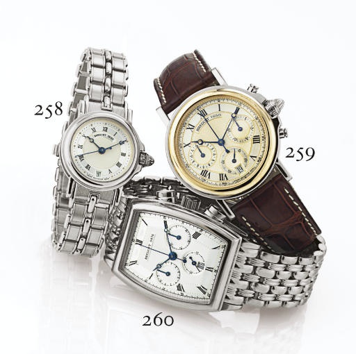 BREGUET. A STAINLESS STEEL AND GOLD AUTOMATIC CHRONOGRAPH WRISTWATCH WITH DATE