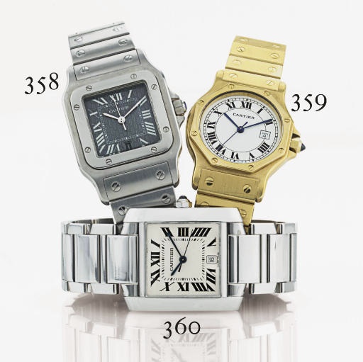 CARTIER. A LIMITED EDITION STAINLESS STEEL SQUARE WRISTWATCH WITH CENTER SECONDS AND DATE