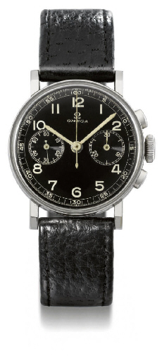 Omega. A rare and unusual stainless steel aviator's chronograph wristwatch with black dial