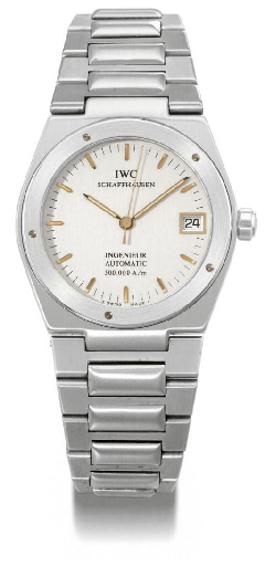 IWC. An unusual stainless steel self-winding water-resistant anti-magnetic wristwatch with sweep centre seconds, date and bracelet