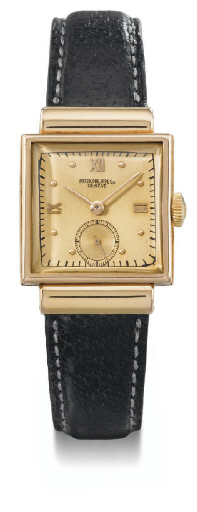 Patek Philippe. A fine and rare 18K pink gold water-resistant square wristwatch with hooded lugs and sliding sides