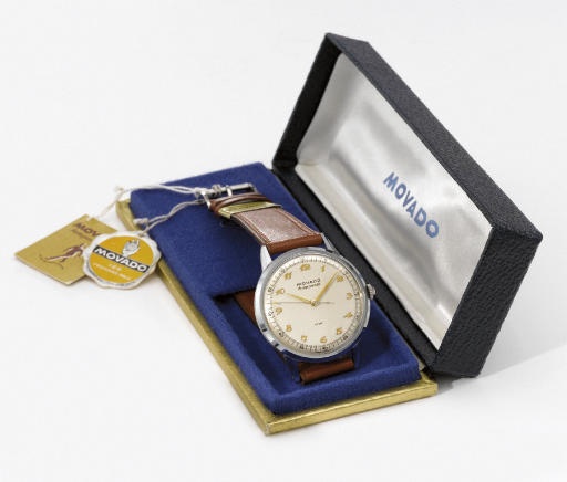 Movado. A stainless steel self-winding wristwatch with sweep centre seconds, original sales tags and box