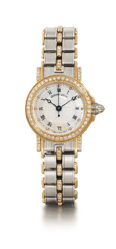 BREGUET. A LADY'S 18K WHITE GOLD AND PINK GOLD DIAMOND-SET AUTOMATIC WRISTWATCH WITH BRACELET, DATE AND MOTHER-OF-PEARL DIAL