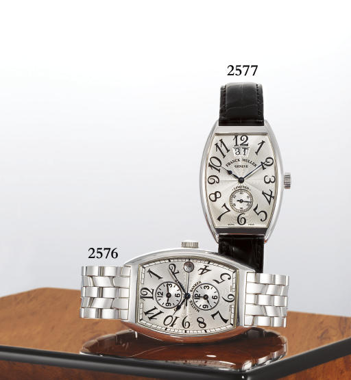 FRANCK MULLER. A LIMITED EDITION 18K WHITE GOLD TONNEAU-SHAPED AUTOMATIC WRISTWATCH WITH DATE