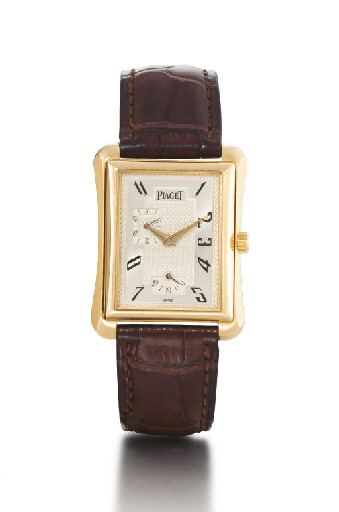 PIAGET. AN 18K PINK GOLD RECTANGULAR AUTOMATIC WRISTWATCH WITH POWER RESERVE INDICATION