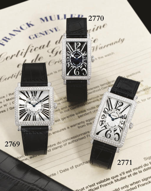 FRANCK MULLER. AN 18K WHITE GOLD SQUARE WRISTWATCH