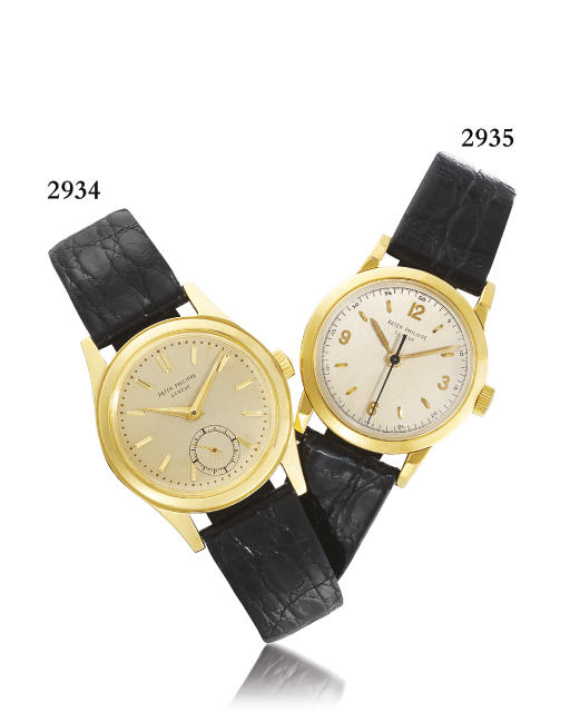 PATEK PHILIPPE. A FINE 18K GOLD WRISTWATCH WITH CENTRE SECONDS