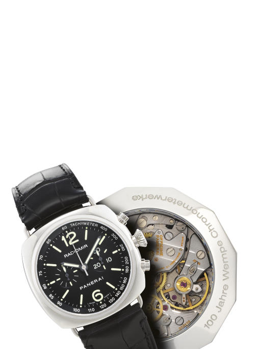 PANERAI. A RARE LIMITED EDITION STAINLESS STEEL CUSHION-SHAPED CHRONOGRAPH WRISTWATCH