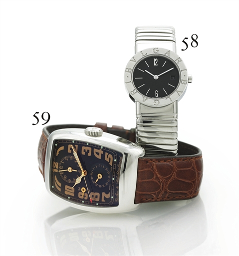 BULGARI. A LADY'S STAINLESS STEEL BANGLE BRACELET WATCH