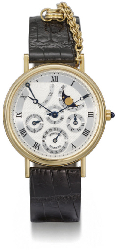 Breguet. A fine 18K gold self-winding perpetual calendar wristwatch with power reserve and phases of the moon