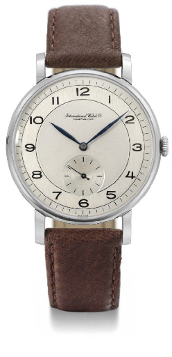 IWC. A large and attractive stainless steel wristwatch with two-tone silvered dial