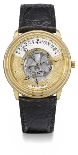 Audemars Piguet. An unusual 18K gold self-winding wandering hour wristwatch