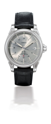 OMEGA, DE VILLE CO-AXIAL GMT.STAINLESS STEEL SELF-WINDING TWO-TIME-ZONE CHRONOMETER WRISTWATCH WITH SWEEP SECONDS AND DATE DISPLAY