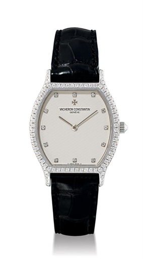 VACHERON CONSTANTIN.18K WHITE GOLD AND DIAMOND-SET MANUAL-WINDING TONNEAU-SHAPED WRISTWATCH