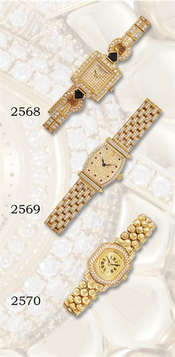 VACHERON CONSTANTIN.LADY'S 18K GOLD, DIAMOND AND SAPPHIRE-SET SQUARE BRACELET WATCH