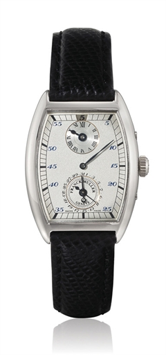 FRANCK MULLER, SINCERE WATCH - THE SPIRIT OF TIME.950 PLATINUM MANUAL-WINDING TWO-TIME-ZONE DOUBLE JUMPING HOUR TONNEAU-SHAPED WRISTWATCH WITH DATE DISPLAY, LIMITED EDITION MADE FOR THE SINCERE WATCH COMPANY IN SINGAPORE