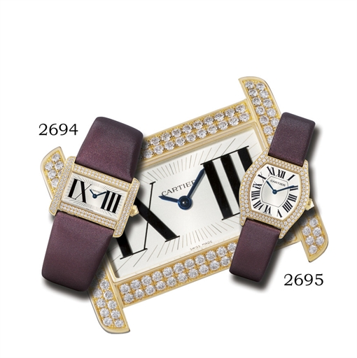 CARTIER, SMALL TORTUE.LADY'S 18K GOLD AND DIAMOND-SET MANUAL-WINDING TONNEAU-SHAPED WRISTWATCH