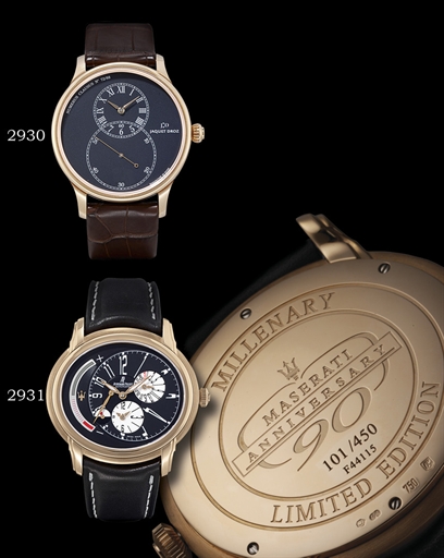 AUDEMARS PIGUET, MILLENARY - MASERATI ANNIVERSARY.18K PINK GOLD SELF-WINDING TWO-TIME-ZONE OVAL WRISTWATCH WITH POWER-RESERVE AND DAY AND NIGHT INDICATION, IN FACTORY SEALED BAG, LIMITED EDITION OF 450 PIECES, MADE IN 2004 TO MARK THE 90TH ANNIVERSARY OF 