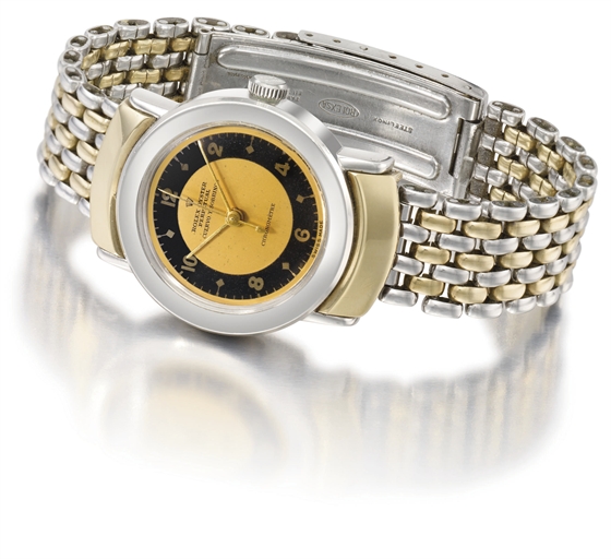Rolex. An extremely fine and rare stainless steel and gold automatic bubble back wristwatch with bracelet