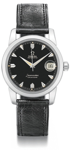 Omega. A fine and rare 18K white gold automatic wristwatch with sweep centre seconds, date and black dial