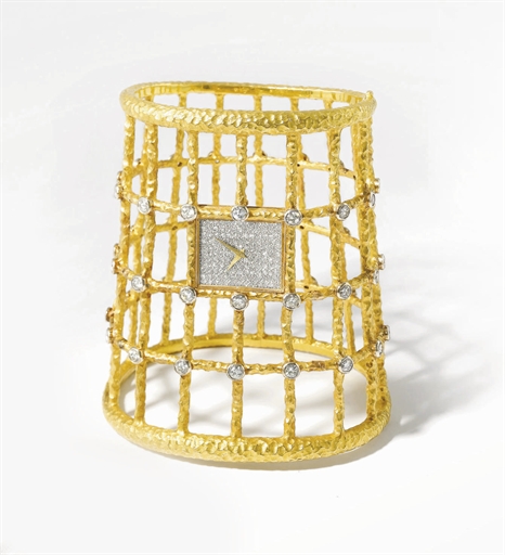 Piaget. A highly unusual and rare 18K gold and diamond bangle wristwatch with diamond-set dial