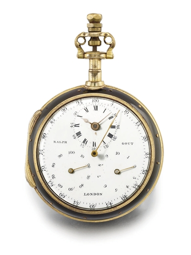 Gout. A rare and unusual silver gilt and black lacquer verge watch combined with a pedometer