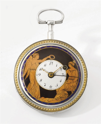 Meuron. An unusual and attractive silver, silver gilt and enamel openface verge watch with date