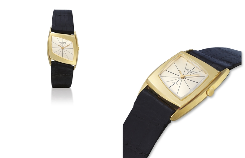 PATEK PHILIPPE, REF. 3413 RHOMBOID BY GILBERT ALBERT.GOLD MANUAL-WINDING WRISTWATCH, RETAILED BY BEYER