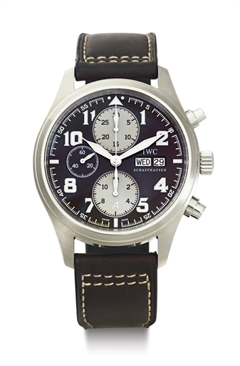 IWC. A LIMITED EDITION STAINLESS STEEL AUTOMATIC CHRONOGRAPH WRISTWATCH WITH DAY AND DATE
