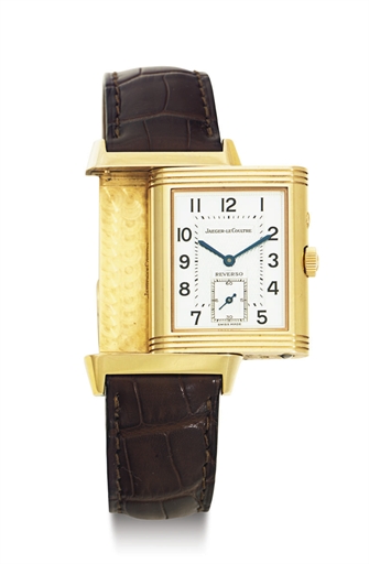 JAEGER-LECOULTRE. AN 18K PINK GOLD REVERSIBLE DOUBLE-DIALED WRISTWATCH