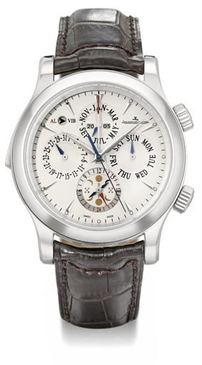 Jaeger-LeCoultre. A large stainless steel automatic perpetual calendar wristwatch with sweep centre seconds, moon phases, four-digit year indication and alarm