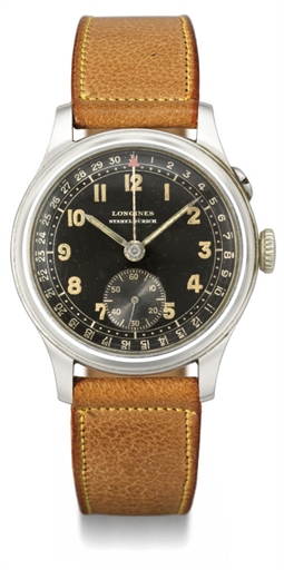 Longines. A stainless steel wristwatch with date and black dial