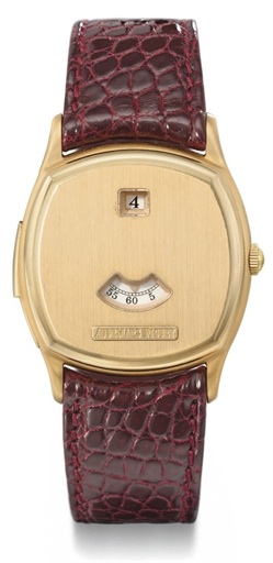 Audemars Piguet. A fine and very rare 18K pink gold cushion-shaped minute repeating jump hour digital wristwatch