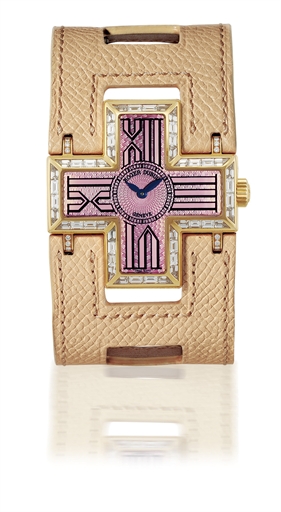ROGER DUBUIS, FOLLOW ME.LADY'S PINK GOLD AND DIAMOND-SET QUARTZ WRISTWATCH
