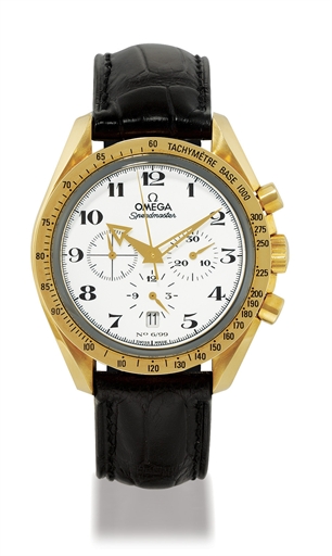 OMEGA, SPEEDMASTER ENAMEL LIMITED SERIES.YELLOW GOLD AUTOMATIC CHRONOGRAPH WRISTWATCH WITH DATE DISPLAY AND ENAMEL DIAL, LIMITED EDITION OF 99