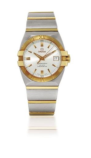 OMEGA, CONSTELLATION DOUBLE EAGLE.STAINLESS STEEL AND GOLD AUTOMATIC CHRONOMETER BRACELET WATCH WITH DATE DISPLAY