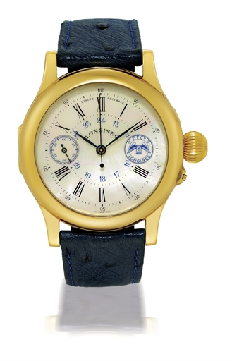 LONGINES, WEEMS NAVIGATION.YELLOW GOLD MANUALLY-WOUND NAVIGATOR'S WRISTWATCH WITH MOTHER-OF-PEARL DIAL, SPECIAL EDITION OF 5 MADE FOR SWISS AIR EXCLUSIVE