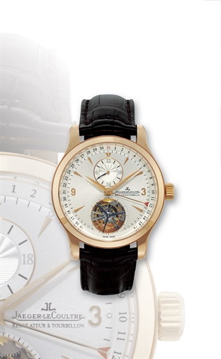JAEGER-LECOULTRE, MASTER TOURBILLON.PINK GOLD AUTOMATIC DUAL TIME TOURBILLON WRISTWATCH WITH DATE DISPLAY, LIMITED SERIES OF 300