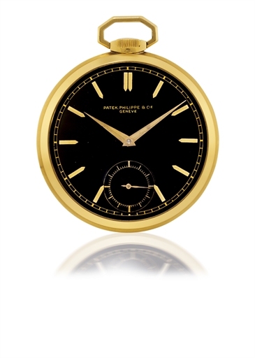 PATEK PHILIPPE, REF. 711.YELLOW GOLD OPENFACE KEYLESS POCKET WATCH WITH BLACK DIAL