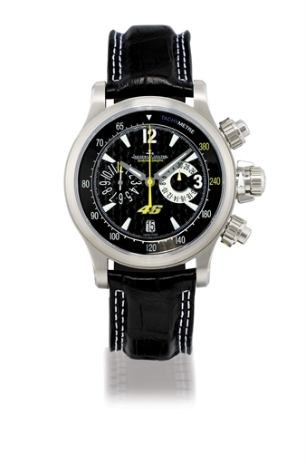 JAEGER-LECOULTRE, MASTER COMPRESSOR CHRONOGRAPH VALENTINO ROSSI 46.STAINLESS STEEL AUTOMATIC CHRONOGRAPH WRISTWATCH WITH DATE DISPLAY, LIMITED SERIES MADE IN TRIBUTE TO ITALIAN WORLD RACING CHAMPION, VALENTINO ROSSI