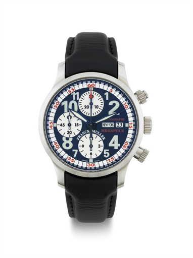 FRANCK MULLER. A LIMITED EDITION STAINLESS STEEL AUTOMATIC CHRONOGRAPH WRISTWATCH WITH WORLD TIME
