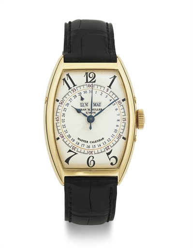 FRANCK MULLER. AN 18K GOLD TRIPLE CALENDAR WRISTWATCH