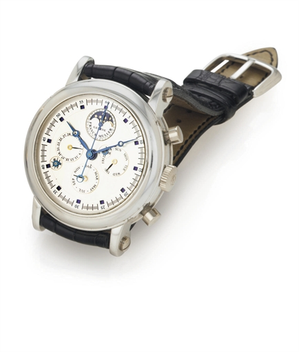 FRANCK MULLER. A RARE LIMITED EDITION PLATINUM AUTOMATIC PERPETUAL CALENDAR CHRONOGRAPH WRISTWATCH
